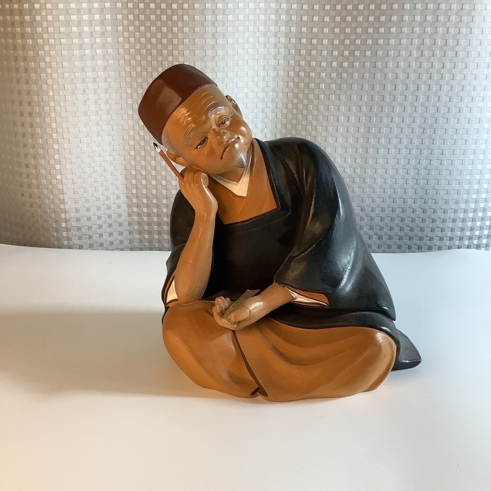 Hakata Urasaki Doll Japanese Scribe Scholar Holding Pen Clay Figurine Vintage